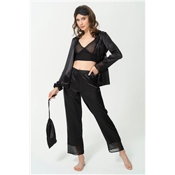 for you sleepwear 6'lı Saten Şifon Kol Detaylı Bustiyerli Pijama Takım S27405