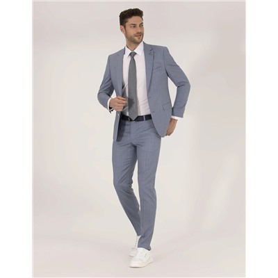 Mavi Çizgili Ekstra Slim Fit Yün Takım Elbise
