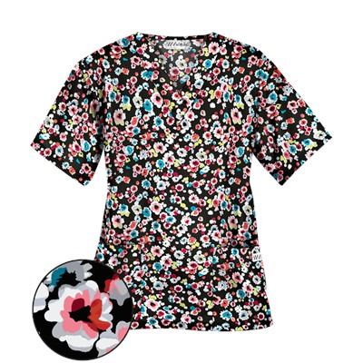 UA Passion Posies Black Print Scrub Top
