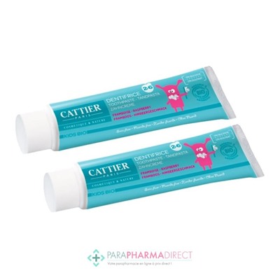 Cattier Kids Bio Dentifrice 2-6 ans Goût Framboise 2x50mlLot  × 2