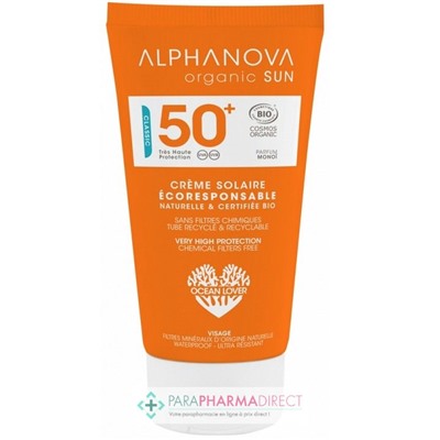 Alphanova Sun Crème Solaire Visage Écoresponsable SPF50+ Bio 50g