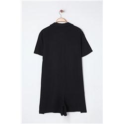 Siyah Regular Fit Müslin Dokuma Kumaş %100 Pamuklu Plaj Giyim Büyük Beden Tulum TBBSS25BG00000