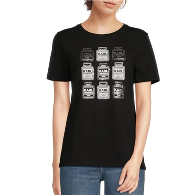 Karl Lagerfeld Paris Studded Graphic Stretch Cotton T-Shirt