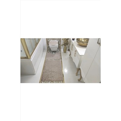 BotigaHome Gofraj Bej Banyo Halısı Klozet Takımı 3'lü Set BH019