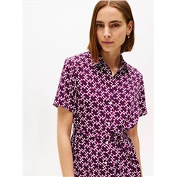 Monogram Print Belted Shirtdress