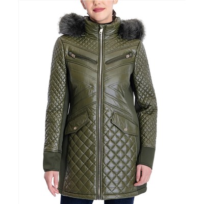 MICHAEL Michael Kors Faux-Fur-Trim Hooded Quilted Coat