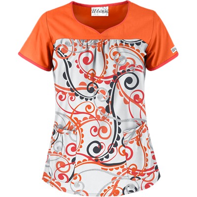 UA Cartwheels White Print Scrub Top