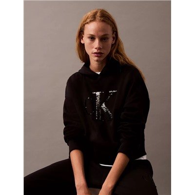 Sequin Monogram Logo Cropped Hoodie