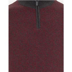 Gri Melanj Slim Fit Fermuarlı Dik Yaka Triko Kazak