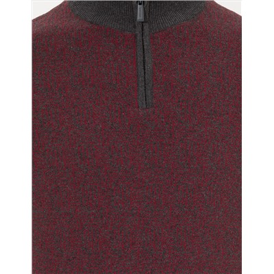 Gri Melanj Slim Fit Fermuarlı Dik Yaka Triko Kazak