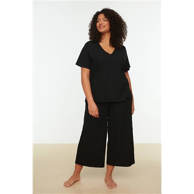 Trendyol Curve Siyah Kaşkorse Örme Pijama Takımı TBBSS22PT0237