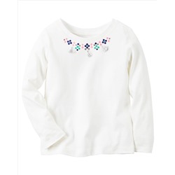 Long-Sleeve Embellished Necklace Tee