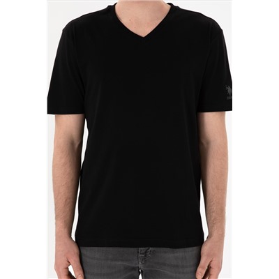 Erkek Regular Fit  V Yaka Siyah Basic Tişört