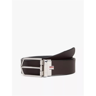 Round Buckle Reversible Leather Belt