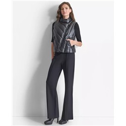 Women's Faux-Leather Zip-Front Puffer Vest