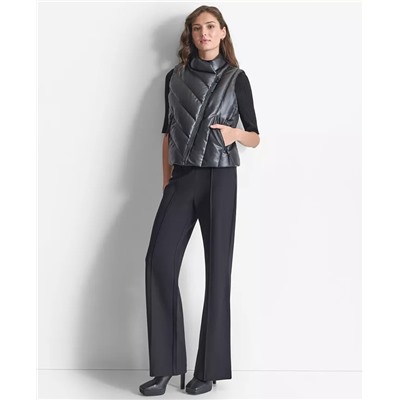 Women's Faux-Leather Zip-Front Puffer Vest