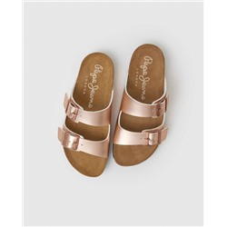 Pepe Jeans Sandalias planas de mujer con cierre de doble hebilla y plantilla de corcho