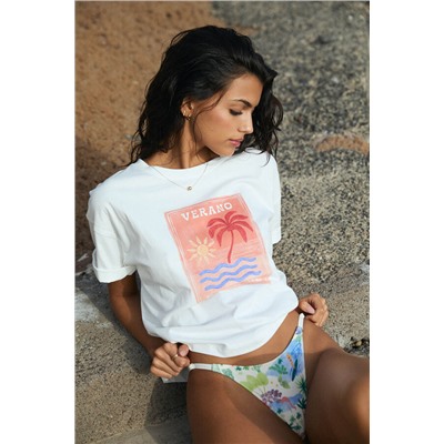 Camiseta boxy 100% algodón blanco