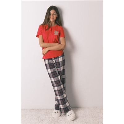 Pijama largo 100% algodón estampado cuadros "Hogwarts"