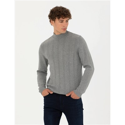 Açık Gri Melanj Slim Fit Kazak