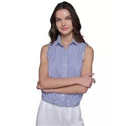 KARL LAGERFELD PARIS Women's Embellished Sleeveless Stripe Button-Front Top