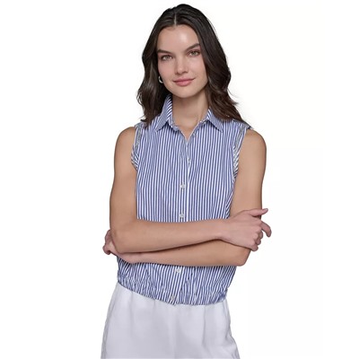 KARL LAGERFELD PARIS Women's Embellished Sleeveless Stripe Button-Front Top