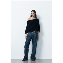TRF RELAXED OVERSIZE RHINESTONE MID-WAIST JEANS