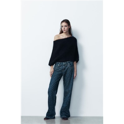 TRF RELAXED OVERSIZE RHINESTONE MID-WAIST JEANS