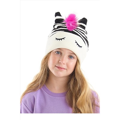 Denokids Zebra Siyah Beyaz Kız Çocuk Triko Bere CFF-22S1-053