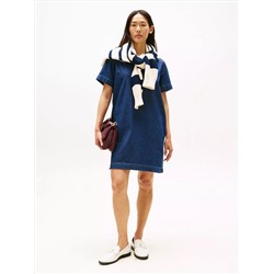 Short-Sleeve Denim Pullover Dress
