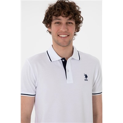 Erkek Slim Fit Polo Yaka Beyaz Basic Tişört
