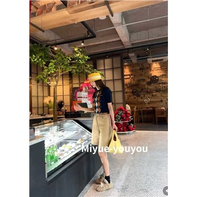 Трикотажный пуловер с коротким рукавом  🩷  Экспорт MI*U MI*U