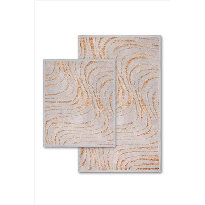 Bluenity Swirl Doğal Pamuklu 2'li Banyo Kilimi 60x100 50x60 Cm Light Grey Swirl01