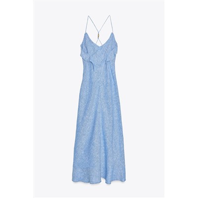 FRILL STRAPPY DRESS WITH LINEN