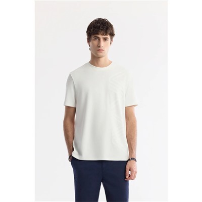 Avva, Erkek Ekru Bisiklet Yaka Puff Print T-shirt A51y1004