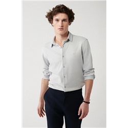 Avva Erkek Gri Klasik Yaka Düz Örme Slim Fit Gömlek A32Y2122