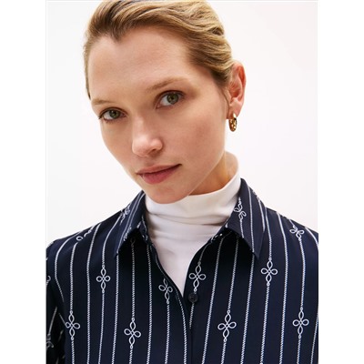 Rope Print Belted Midi Shirtdress