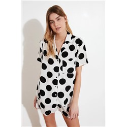 TRENDYOLMİLLA Ekru Puantiyeli Viskon Gömlek-Şort Dokuma Pijama Takımı THMSS20PT0306