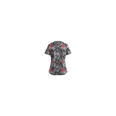 UA Chevron Flower Black Sweetheart Neck Scrub Top
