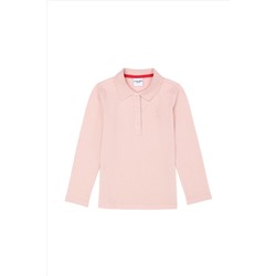 Çocuk Toz Pembe Basic Polo Yaka Sweatshirt