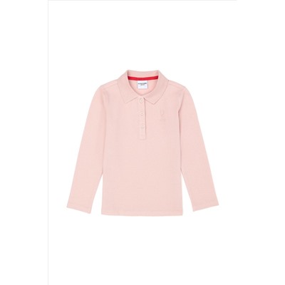 Çocuk Toz Pembe Basic Polo Yaka Sweatshirt