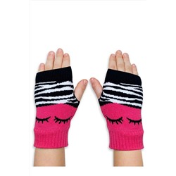 Denokids Zebra Kız Çocuk Pembe Siyah Parmaksız Eldiven CFF-22S1-155