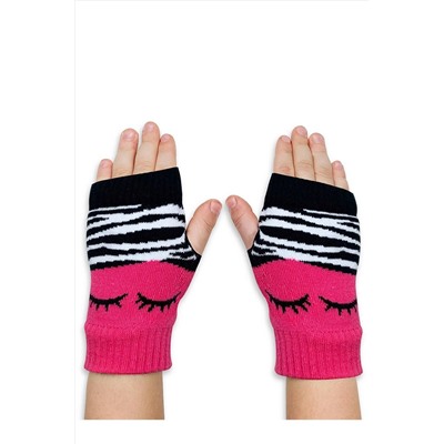 Denokids Zebra Kız Çocuk Pembe Siyah Parmaksız Eldiven CFF-22S1-155