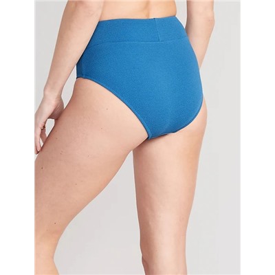 High-Waisted Pucker Classic Bikini Swim Bottoms for Women