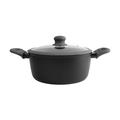 Кастрюля, 24 см, 3,9 л, с крышкой, с покрытием, алюминий, серо-черная, Robust, 63436