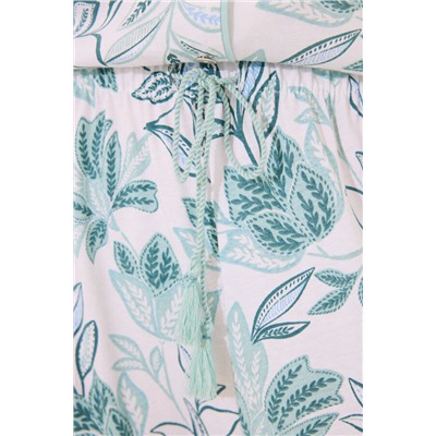 Pijama largo camisero 100% algodón flores verdes
