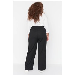 Siyah Beli Lastikli Şerit Detaylı Geniş Paça Örme Pantolon TBBAW23AR00018