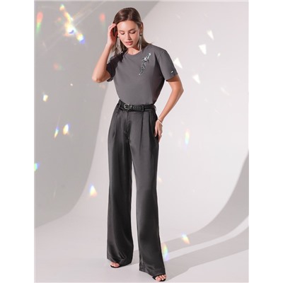 Нарядная футболка с принтом пайетками из премиального хлопка с эластаном