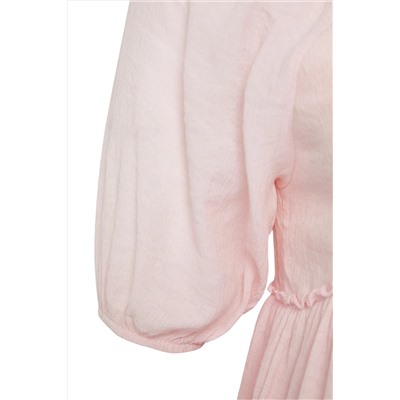Pembe Balon Kol Crinkle Mini Dokuma Büyük Beden Elbise TBBSS25AH00168