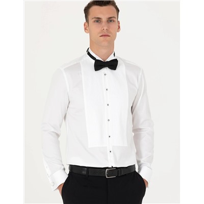 Beyaz Slim Fit Smokin Gömlek